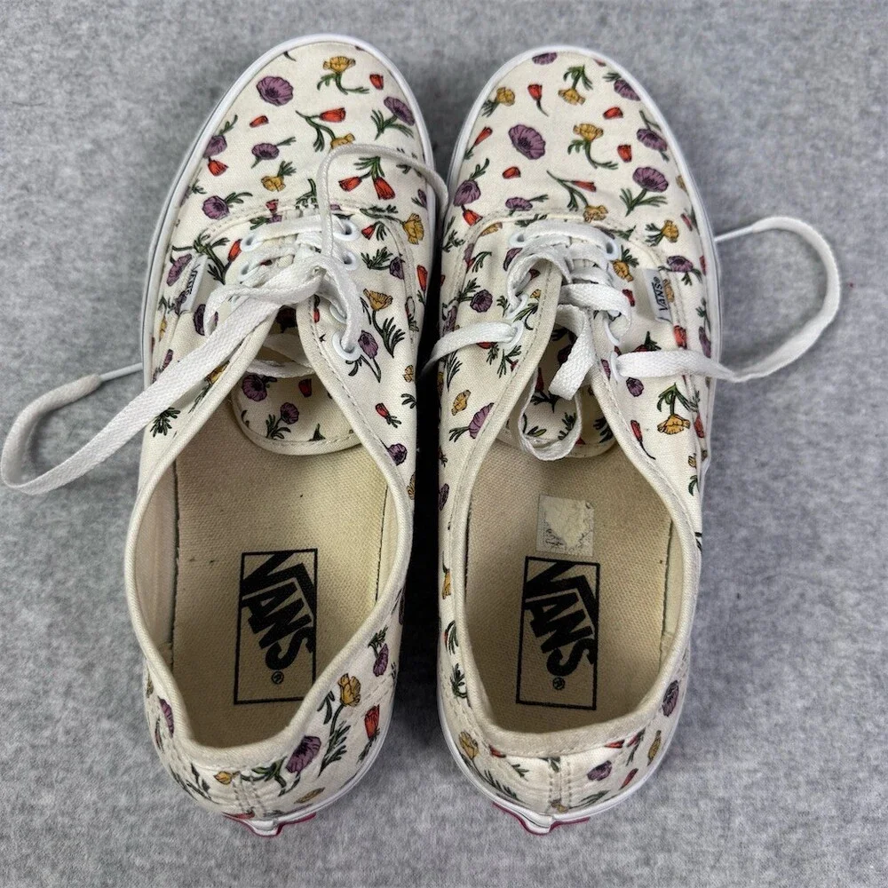 Vans Authentic Womens Size 10 Sneakers Poppy Floral Cream Lace-Up Low Top